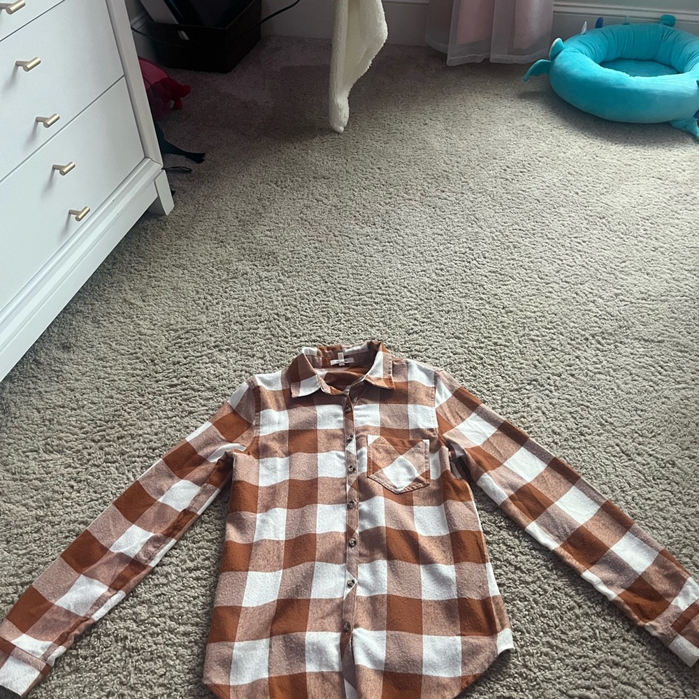Maurices Orange and White Button Down Shirt